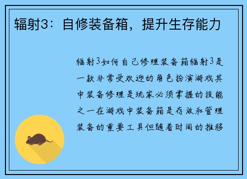 辐射3：自修装备箱，提升生存能力